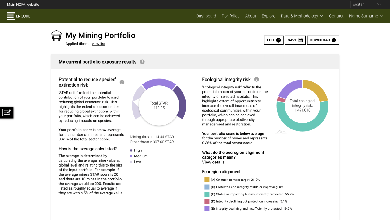 The biodiversity module helps financial institutions understand how they can move towards potential portfolio alignment with global biodiversity goals.
