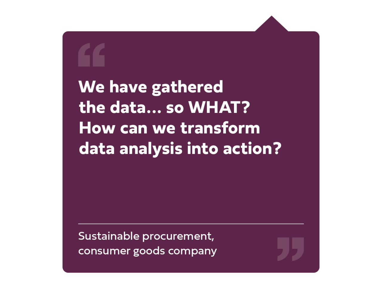 "We have gathered the data... so WHAT? How can we transform data analysis into action?" Sustainable procurement, consumer goods company.