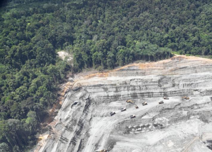 Large quarry beside a forest