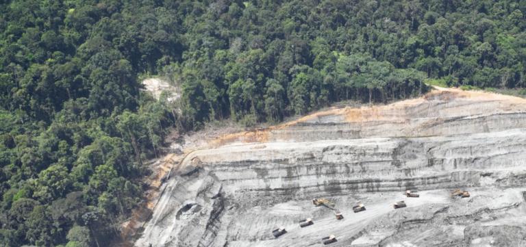 Large quarry beside a forest