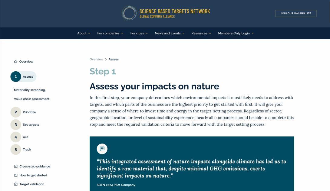 Screenshot of SBTN Assess stage