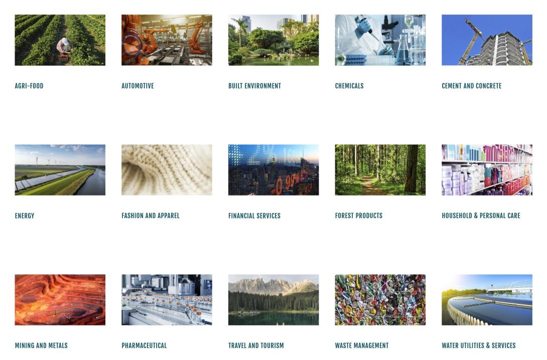 Sector guides for actions towards a nature-positive future for: Agri-food, Automotive, Built Environment, Cement and concrete, Chemicals, Energy, Fashion and apparel, Financial services, Forest products, Household & Personal care , Mining and metals, Pharmaceutical, Travel and tourism, Waste management , Water utilities & Services